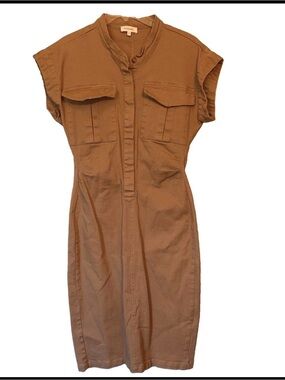 bohme Tan Utility Shirt Dress with Front Flap Pockets